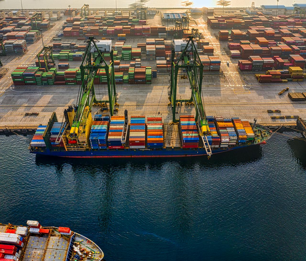 About Aerial shot of colorful shipping containers at North Jakarta